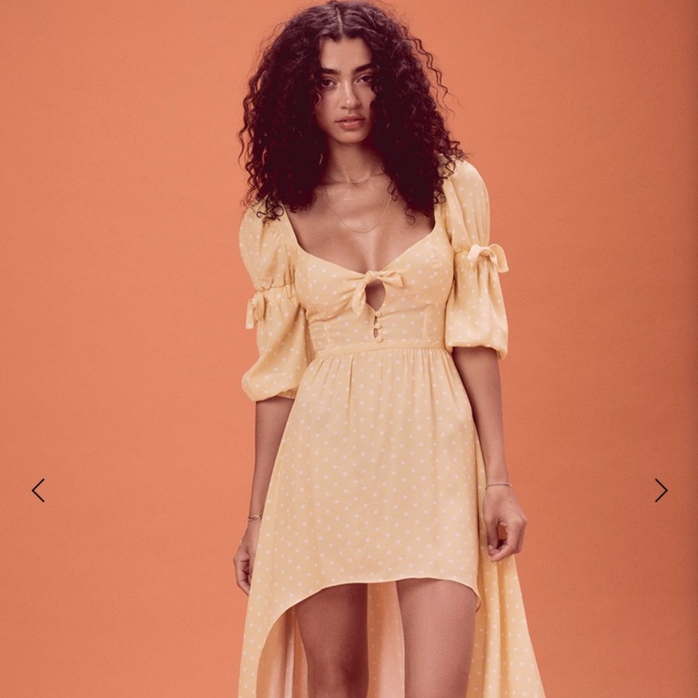 For Love & Lemons 🍋 Limoncello Dress - high low butter yellow polka dot